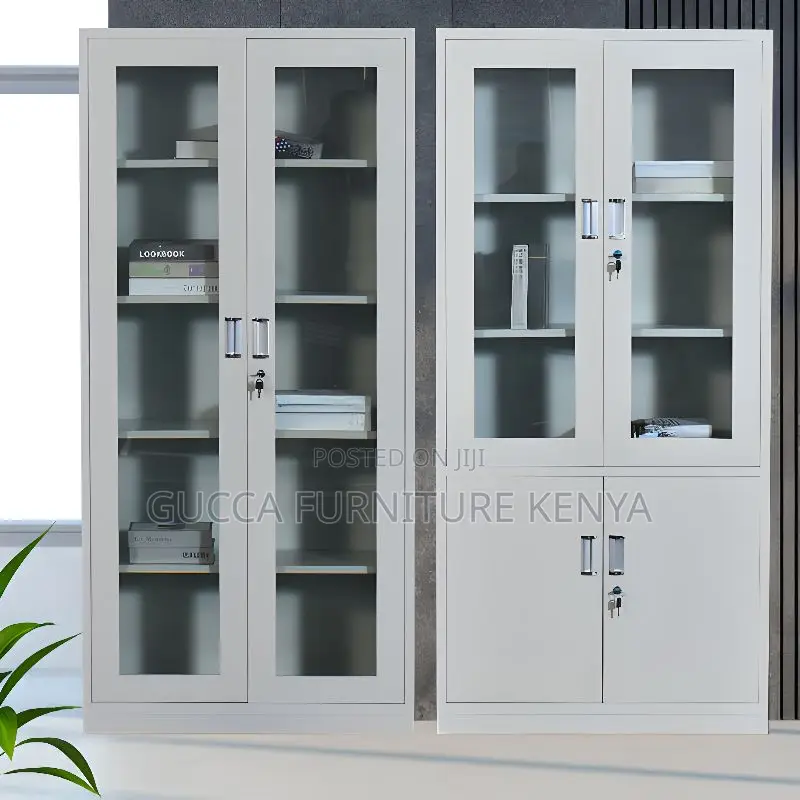 Cabinets:Full Glass 2door Contemporary Steel Storage Cabinet