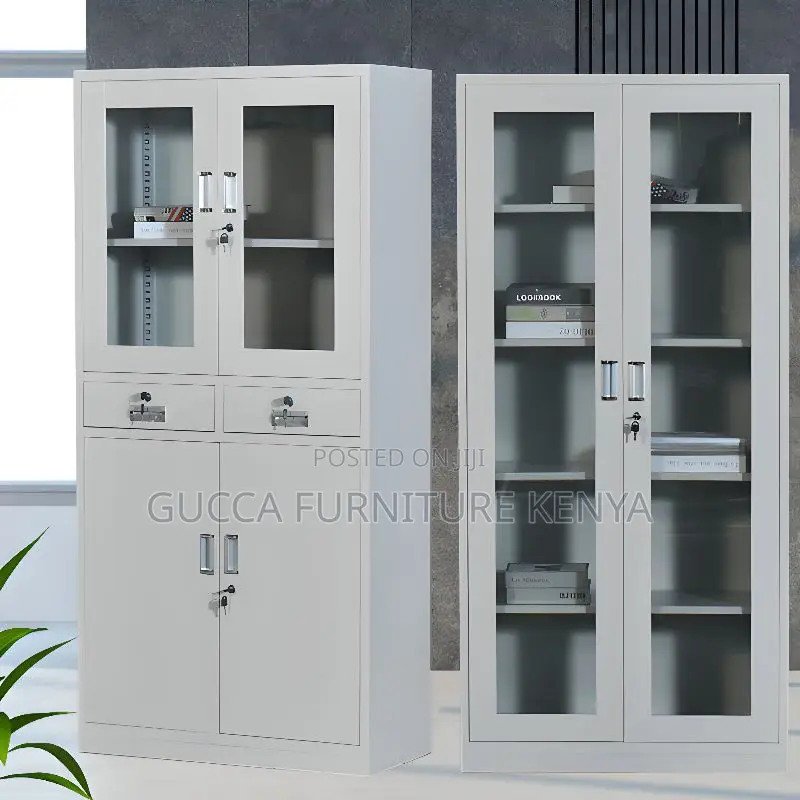 Cabinets:Full Glass 2door Contemporary Steel Storage Cabinet