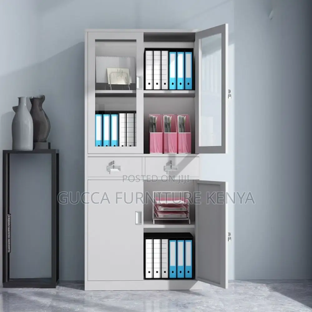 Cabinets:Simple 2-Door Steel Storage Cabinet With Drawers