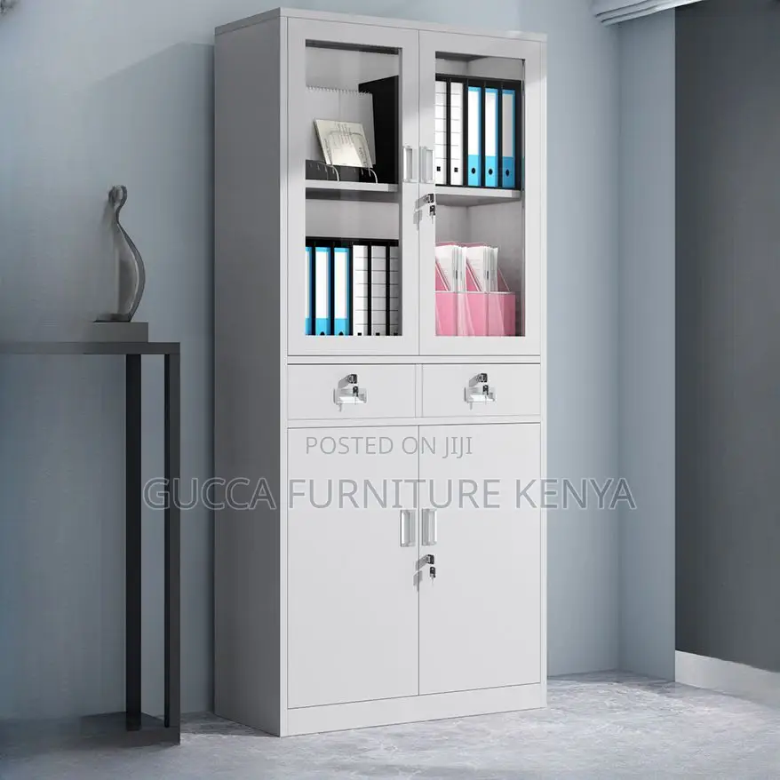 Cabinets:Simple 2-Door Steel Storage Cabinet With Drawers