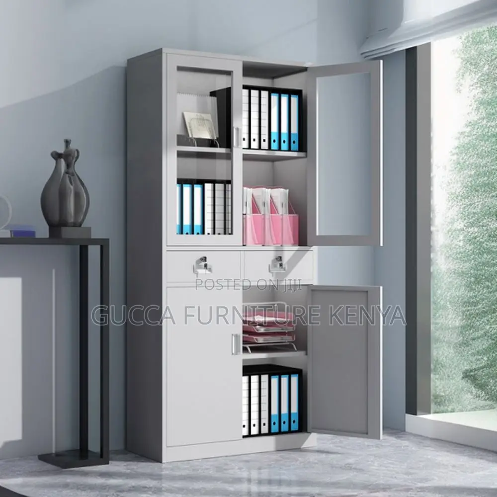 Cabinets:Simple 2-Door Steel Storage Cabinet With Drawers