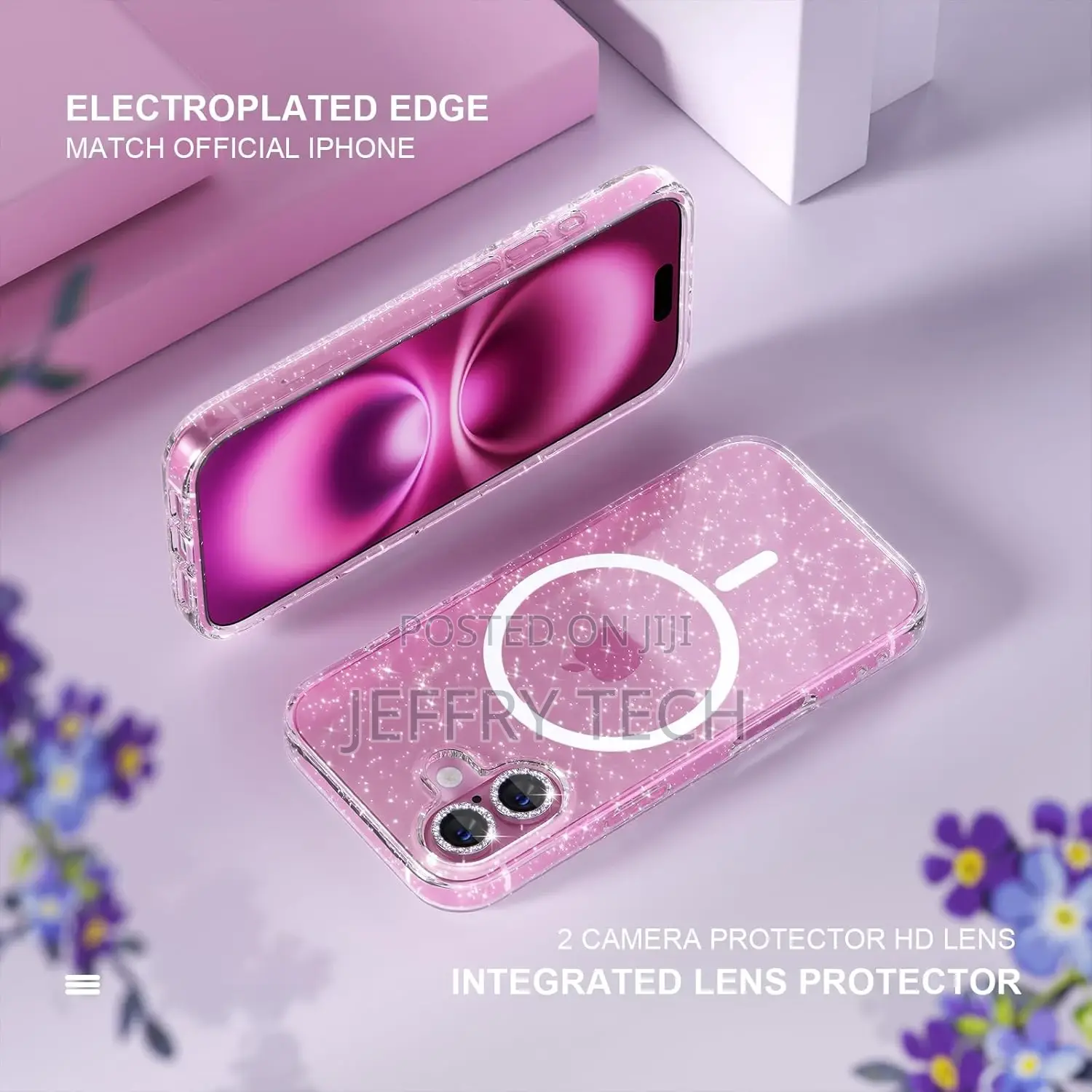 iPhone 16 Case Magnetic, Women Clear Glitter Sparkly Case