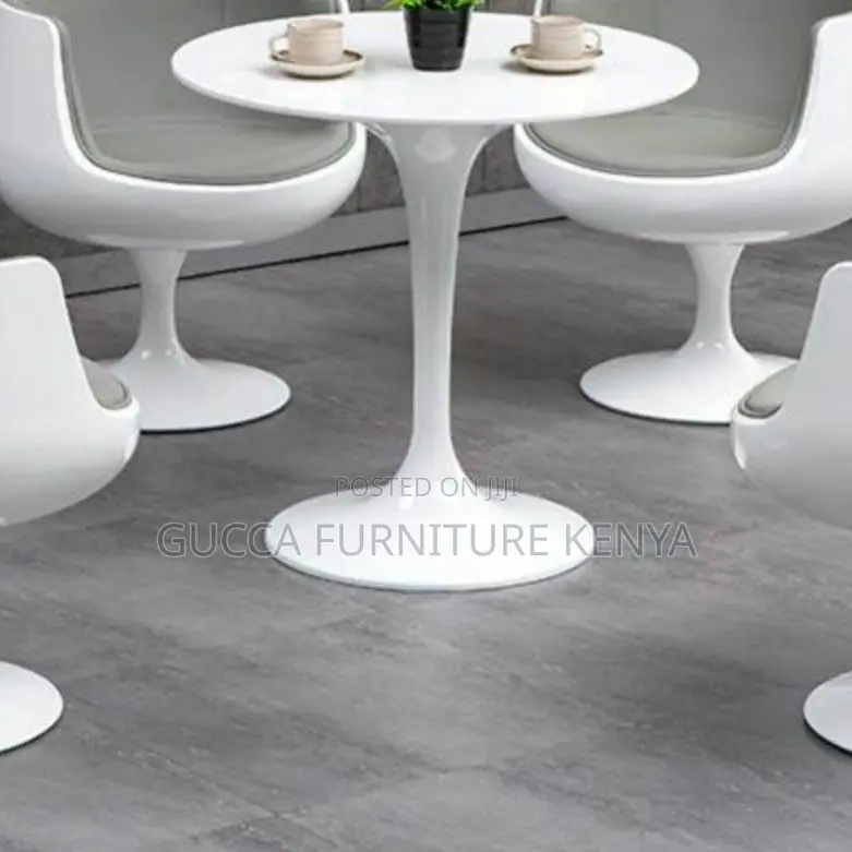 Dining Tables: Contemporary Round White Marble Dining Table