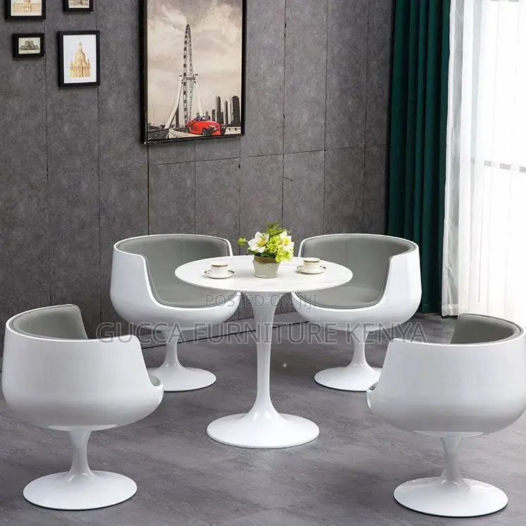 Dining Tables: Contemporary Round White Marble Dining Table