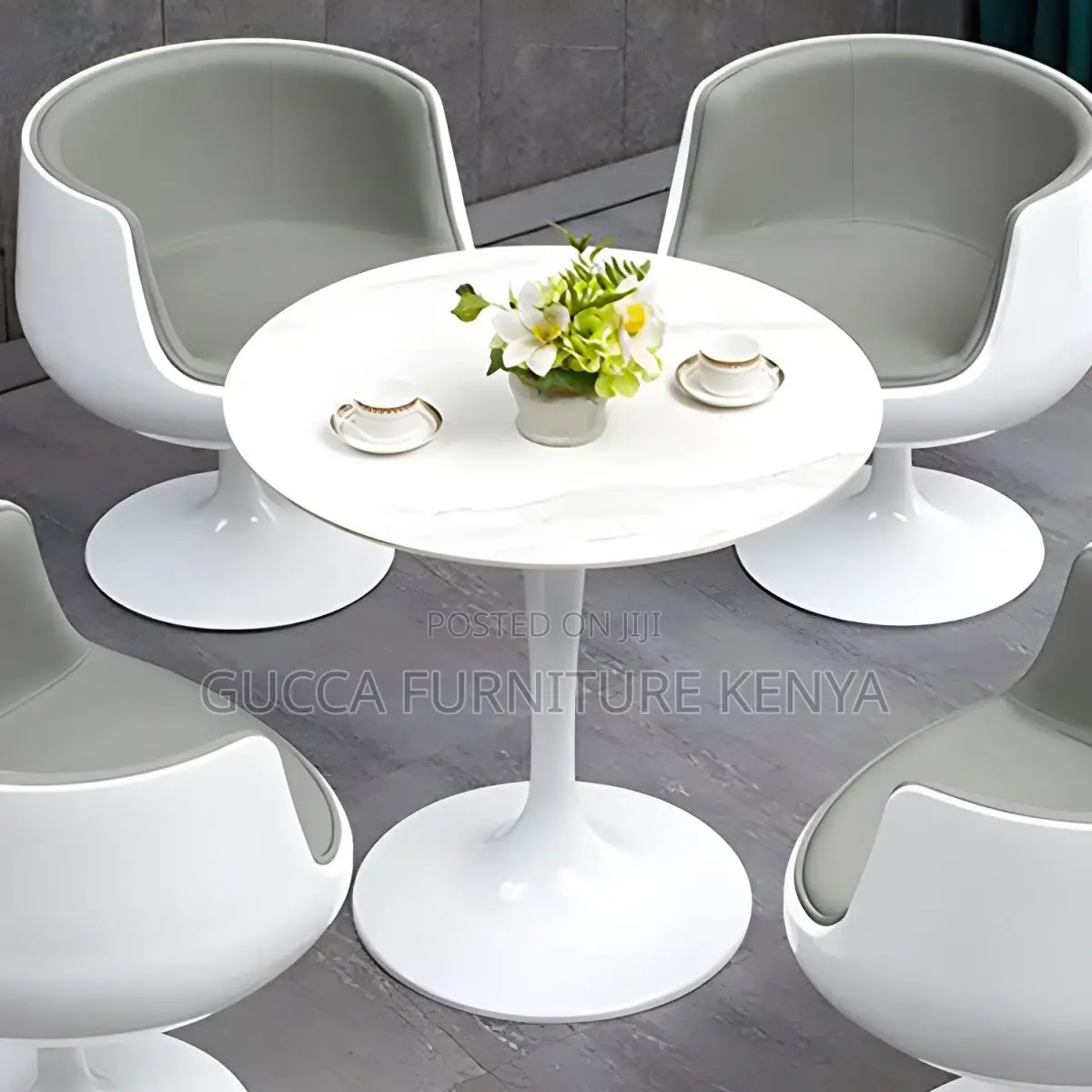 Dining Tables: Contemporary Round White Marble Dining Table