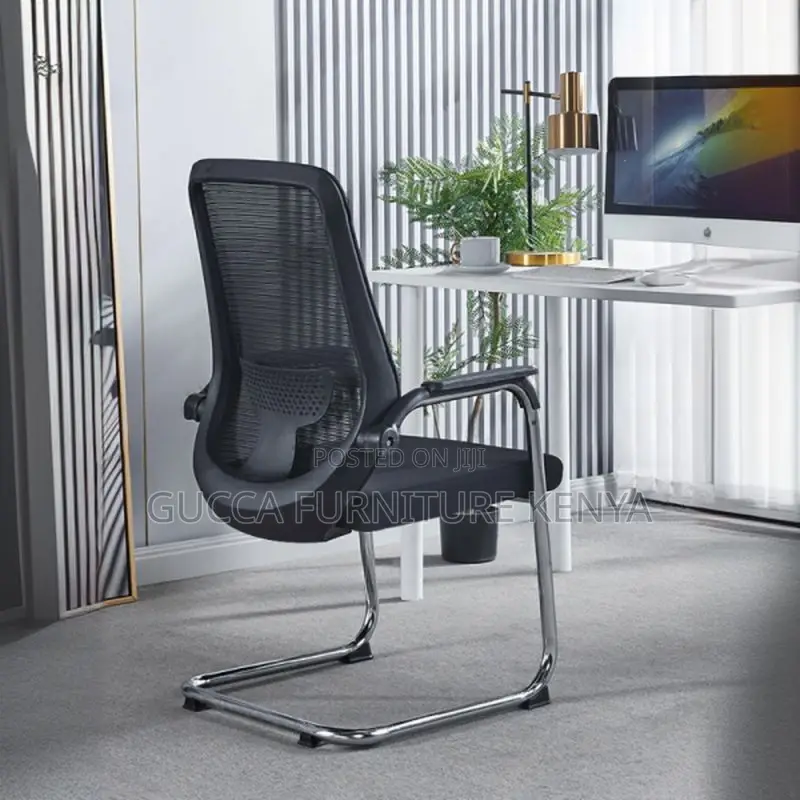 Office Chairs:Midnight Black Office Mesh Guest Waiting Chair