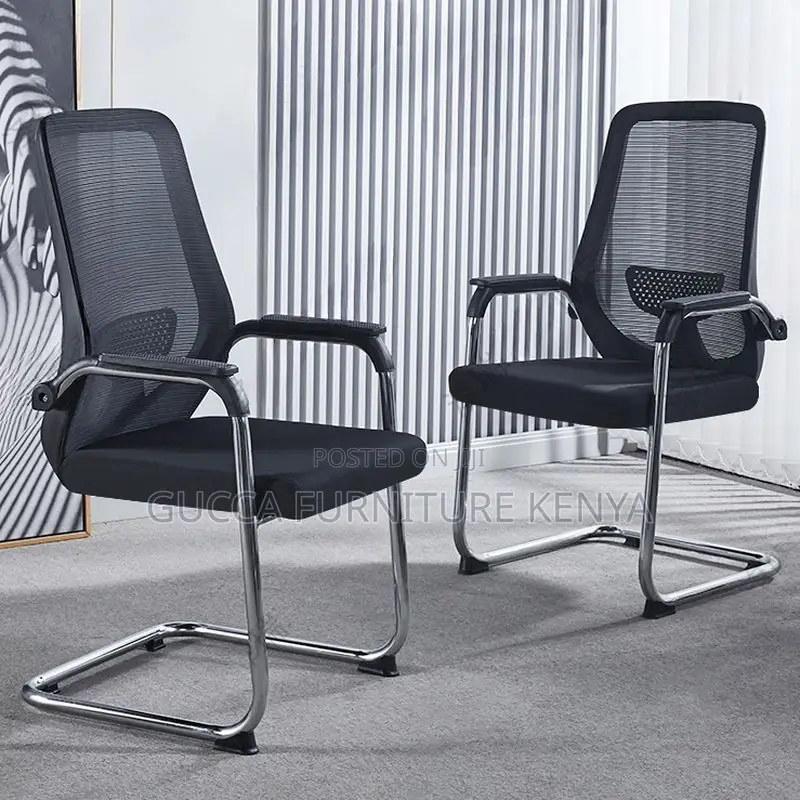 Office Chairs:Midnight Black Office Mesh Guest Waiting Chair