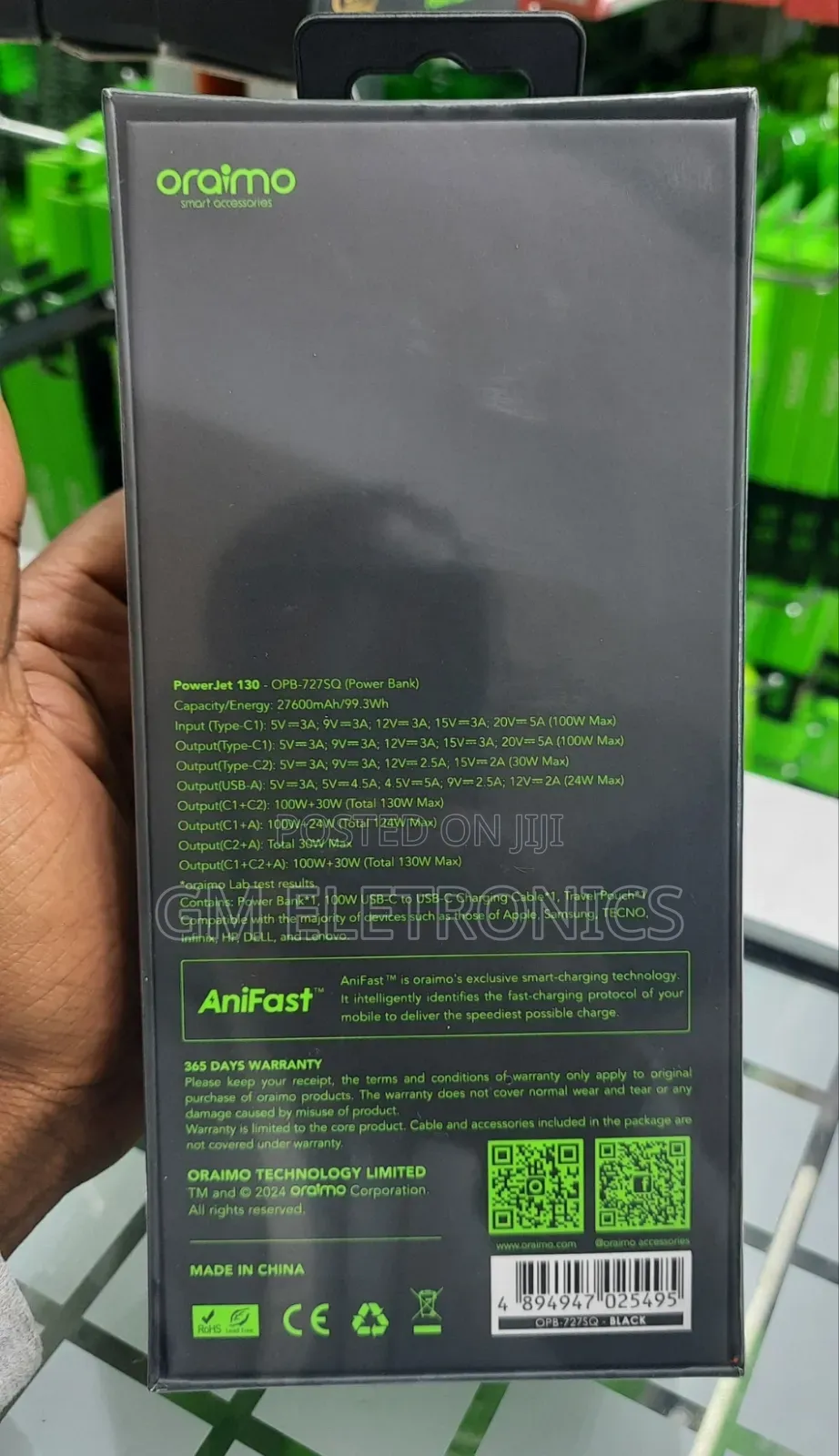 Oraimo 27600mah 130W Power Bank-Opb-727sq.