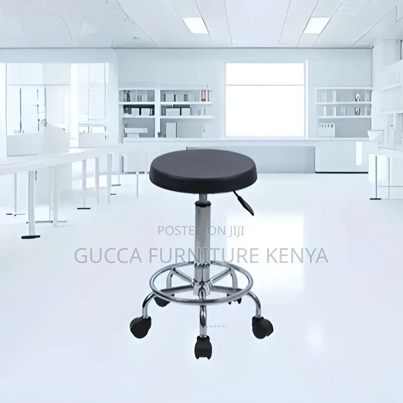 Home Chairs: Simple Style Black Calfskin Round Bar Stool
