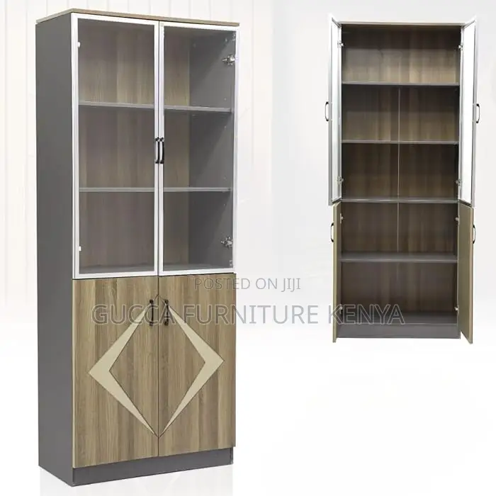 Cabinets:2-Door Glass Wooden Storage Office Cabinet