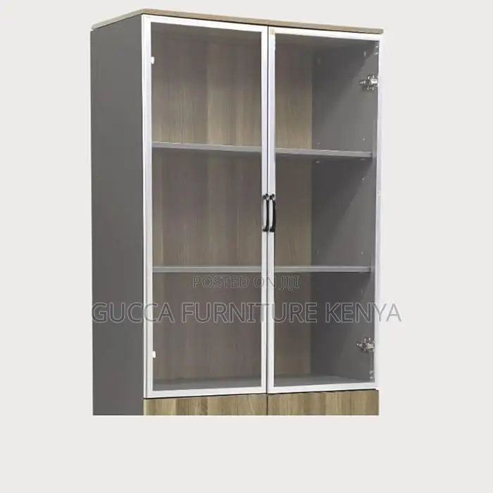 Cabinets:2-Door Glass Wooden Storage Office Cabinet
