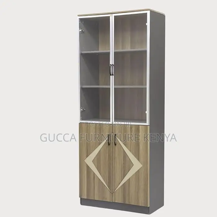 Cabinets:2-Door Glass Wooden Storage Office Cabinet