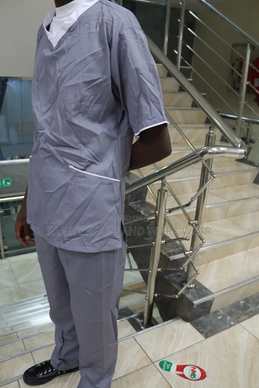 Surgical Scrubs Grey With A White V Shape Design Shirt