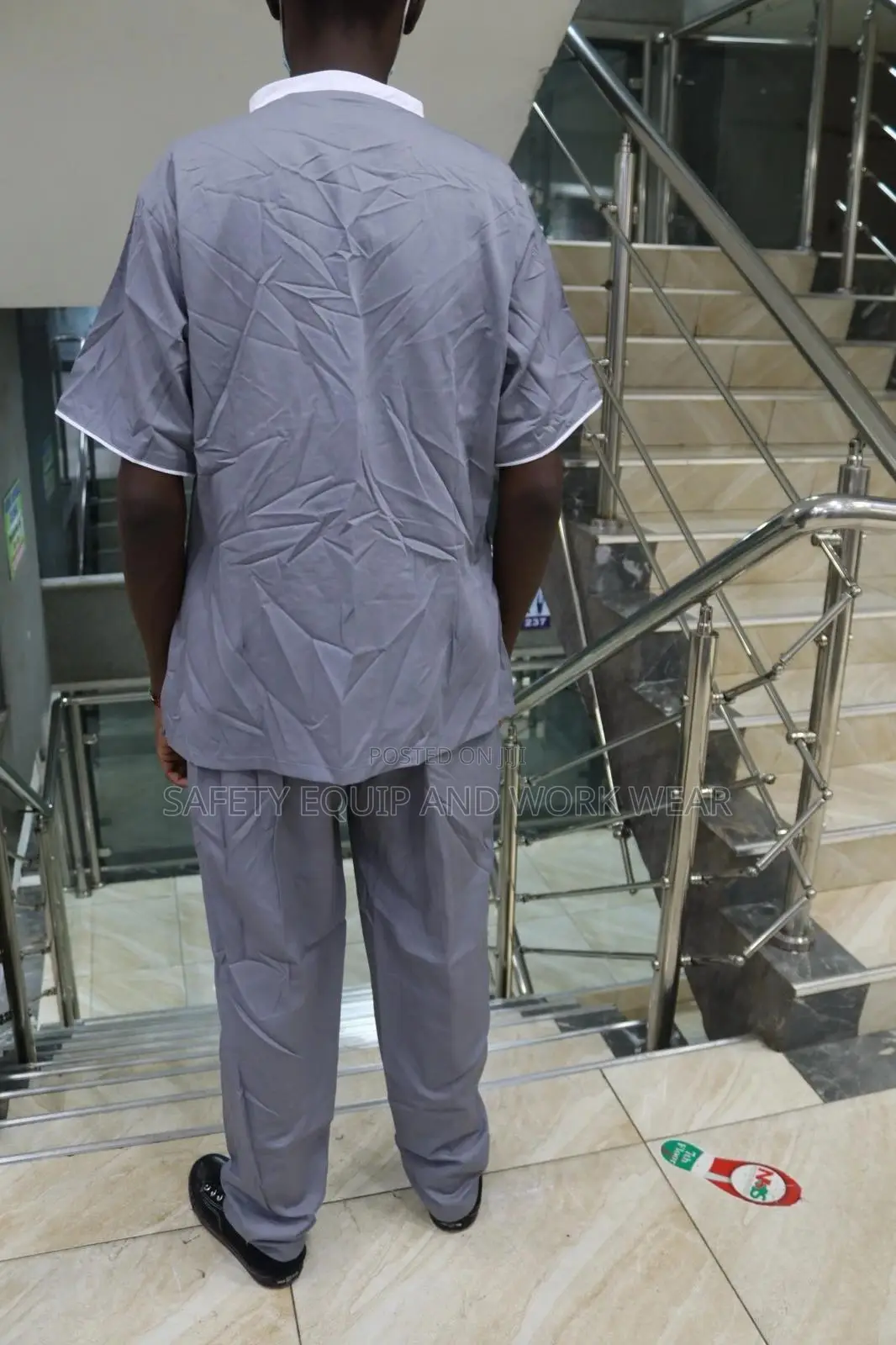 Surgical Scrubs Grey With A White V Shape Design Shirt