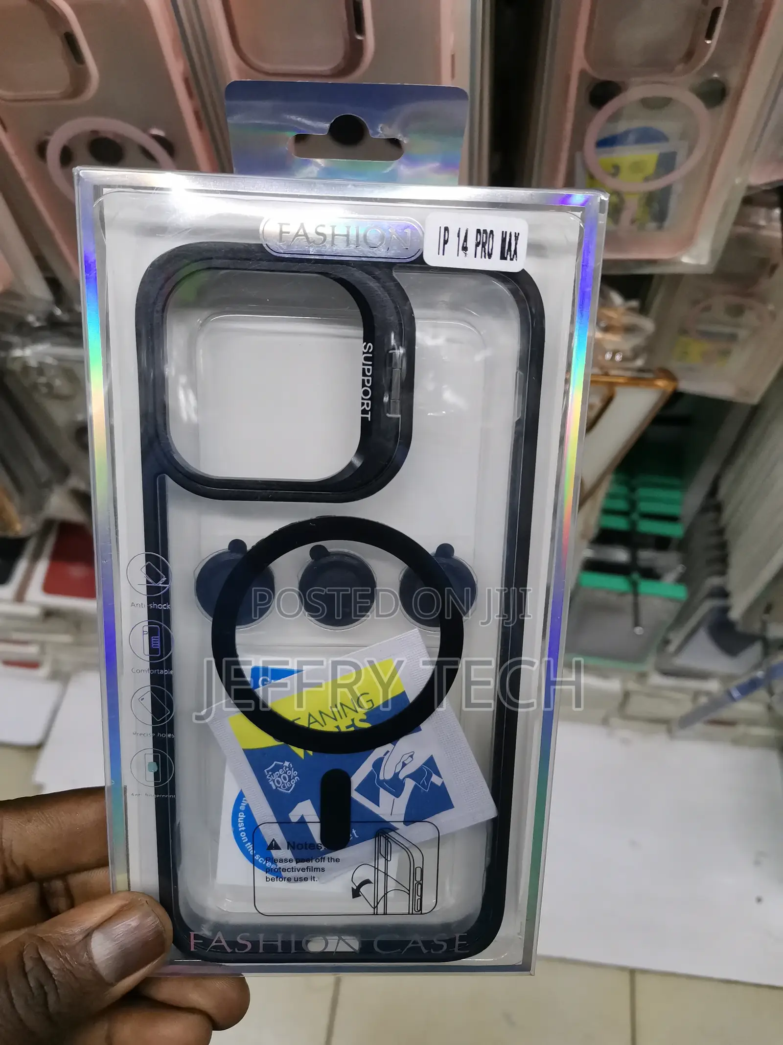 Magnetic Clear Case for 14 Pro Max With Lens Protector-Black