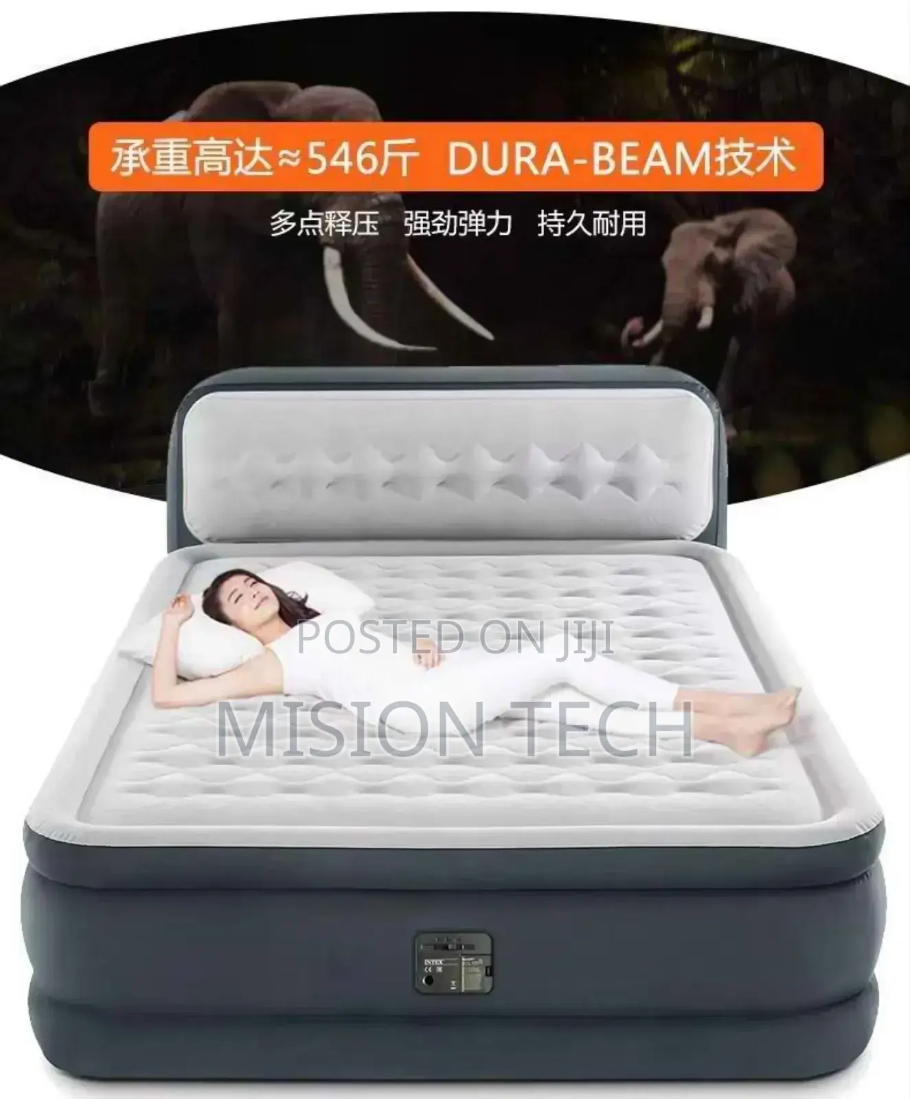 Intex Dura Beam Airbed With Inbuilt Electric Pump Headboard