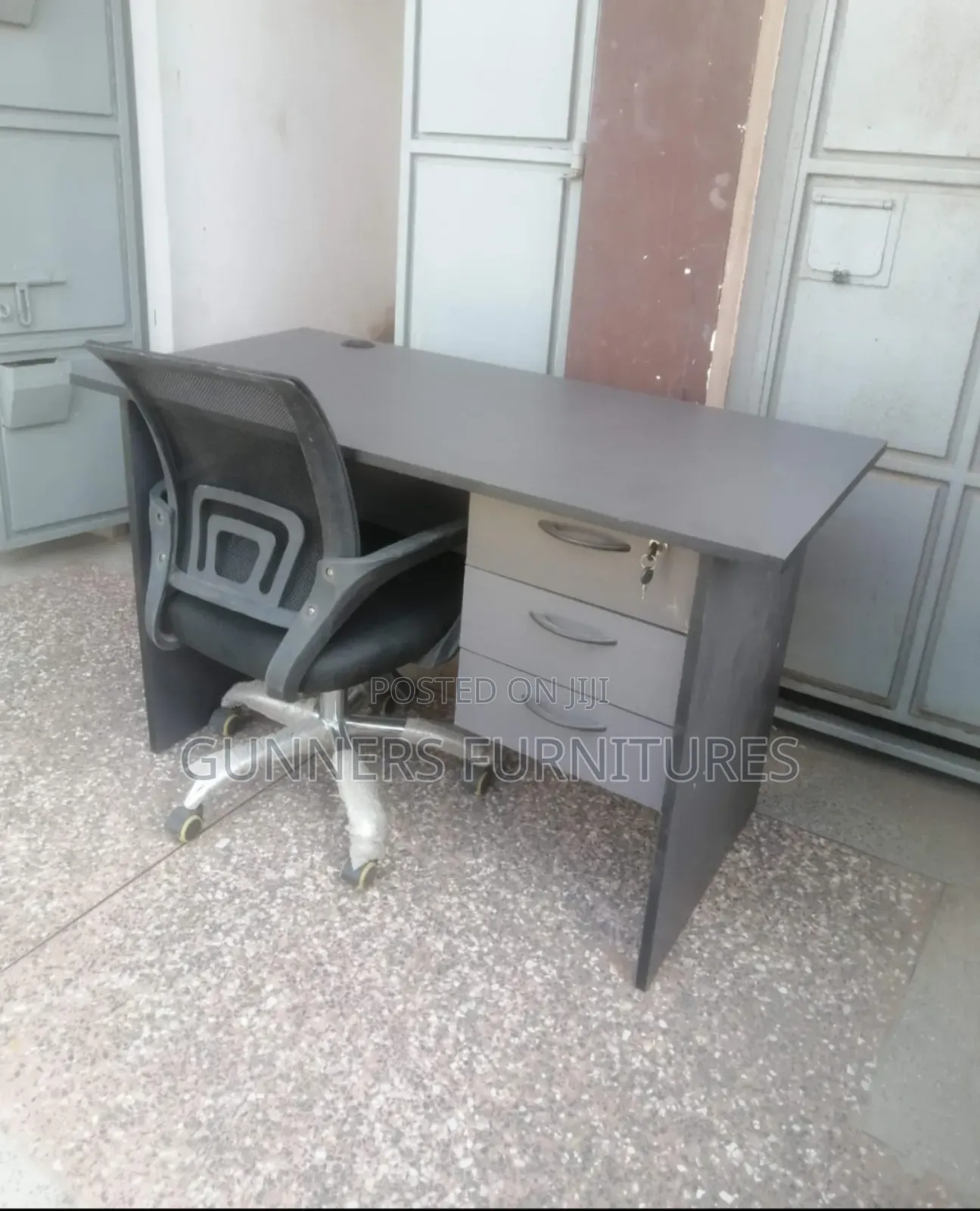 Gray Office Desk and Chair.