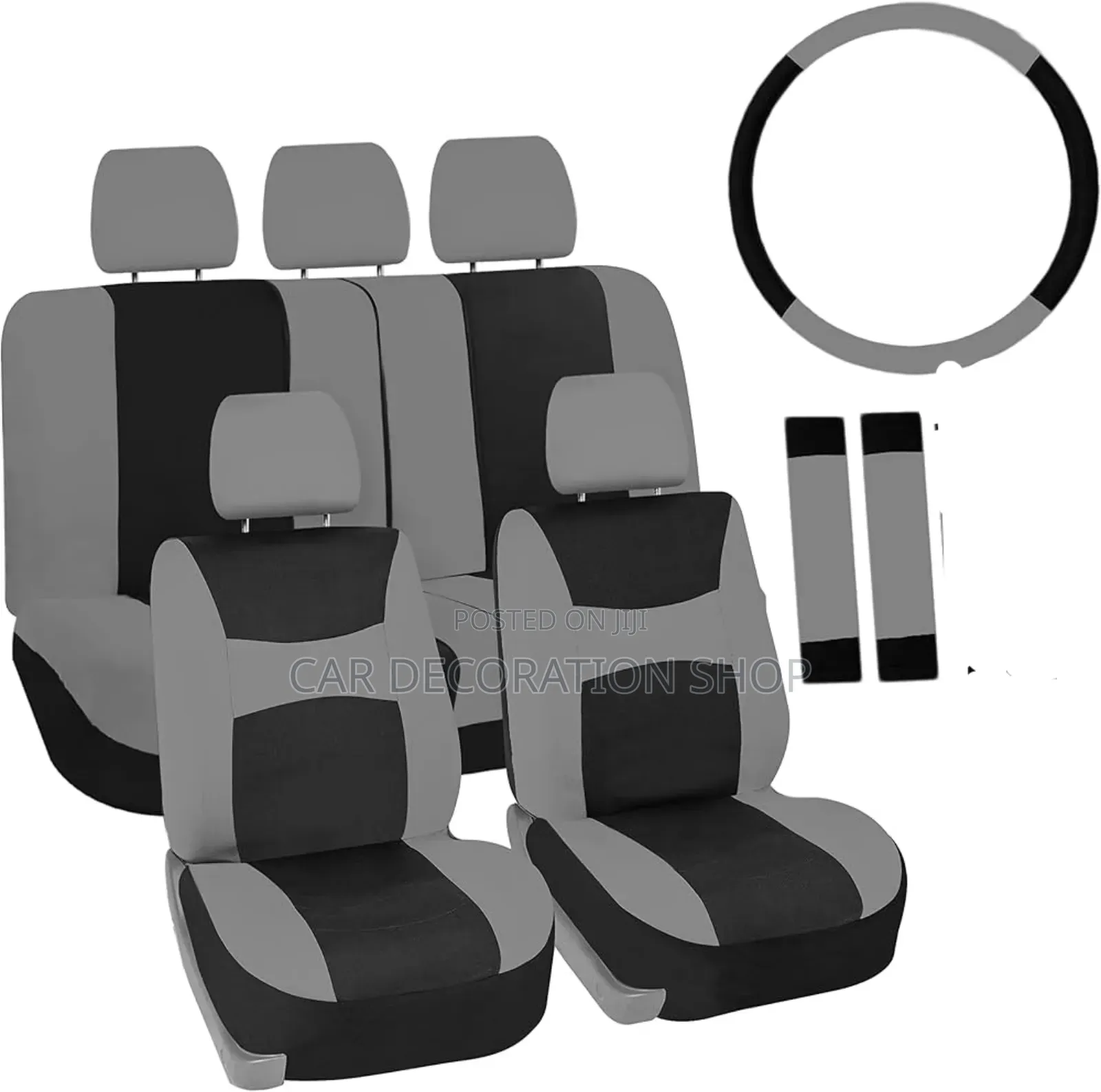 Cloth Well Fit Grey Black Seat Cover With Steering Cover