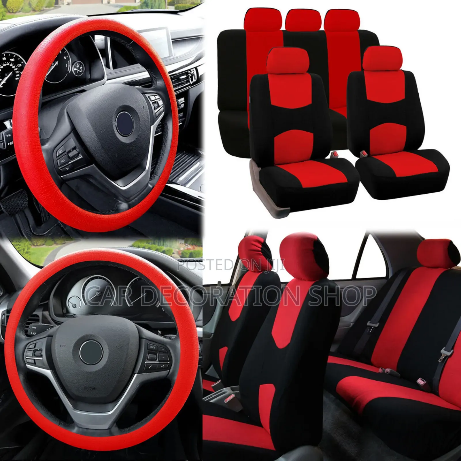 Red Black Light Breezy Flat Cloth Seat Covers