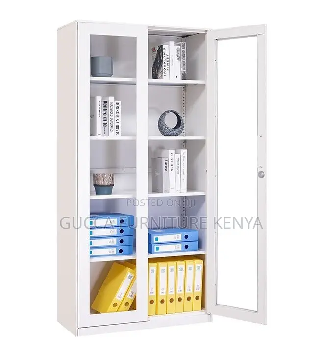 Cabinets: Full-Glass 2-Door Steel Filling Office Cabinet
