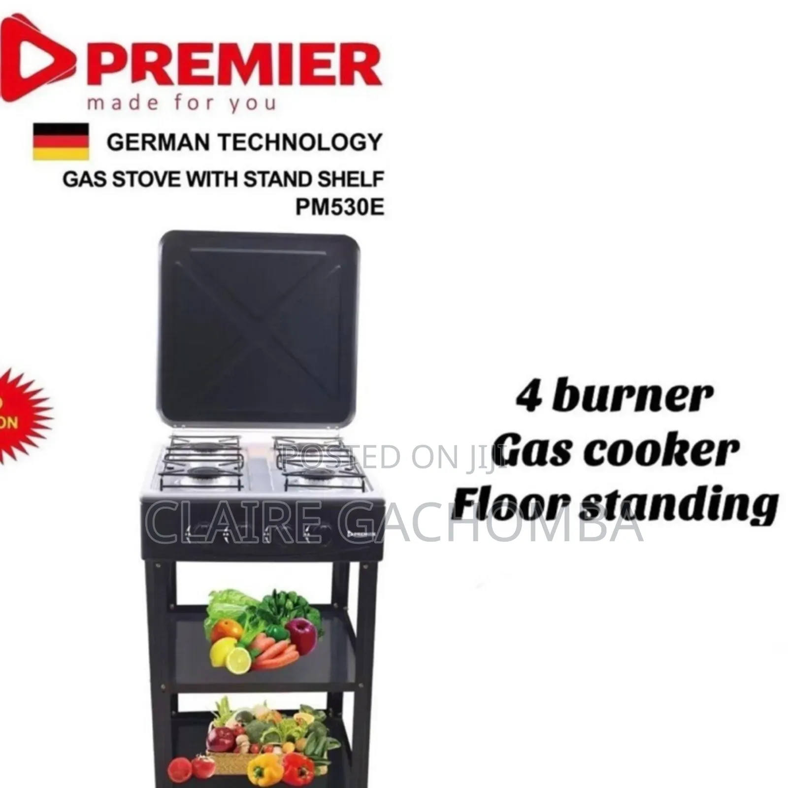 Premier 4 Gas Cooker Full Gas With Shelves (Autoignation)