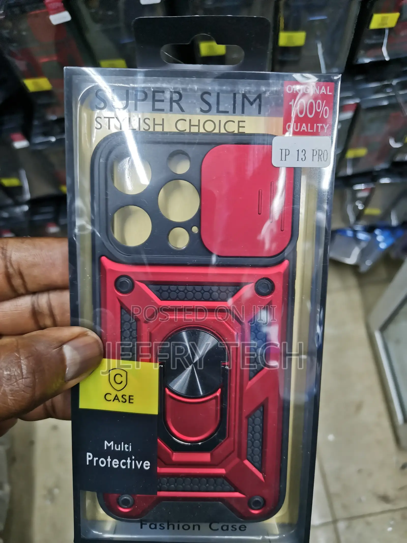 Camshield Hard Case for iPhone 13 Pro With Ring Stand-Red