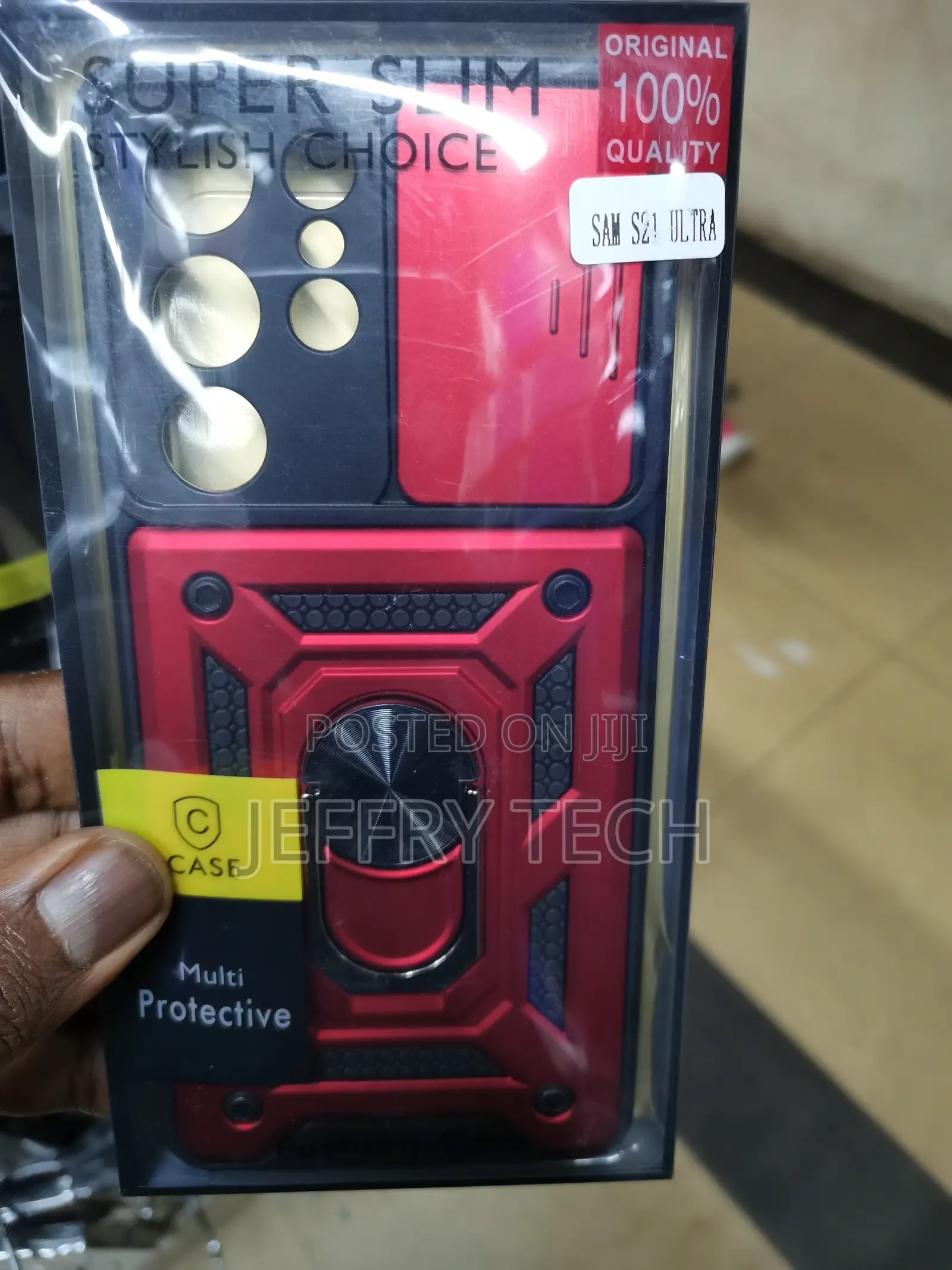 Galaxy S21 Ultra Case With Ring Kickstand,Camshield-Red