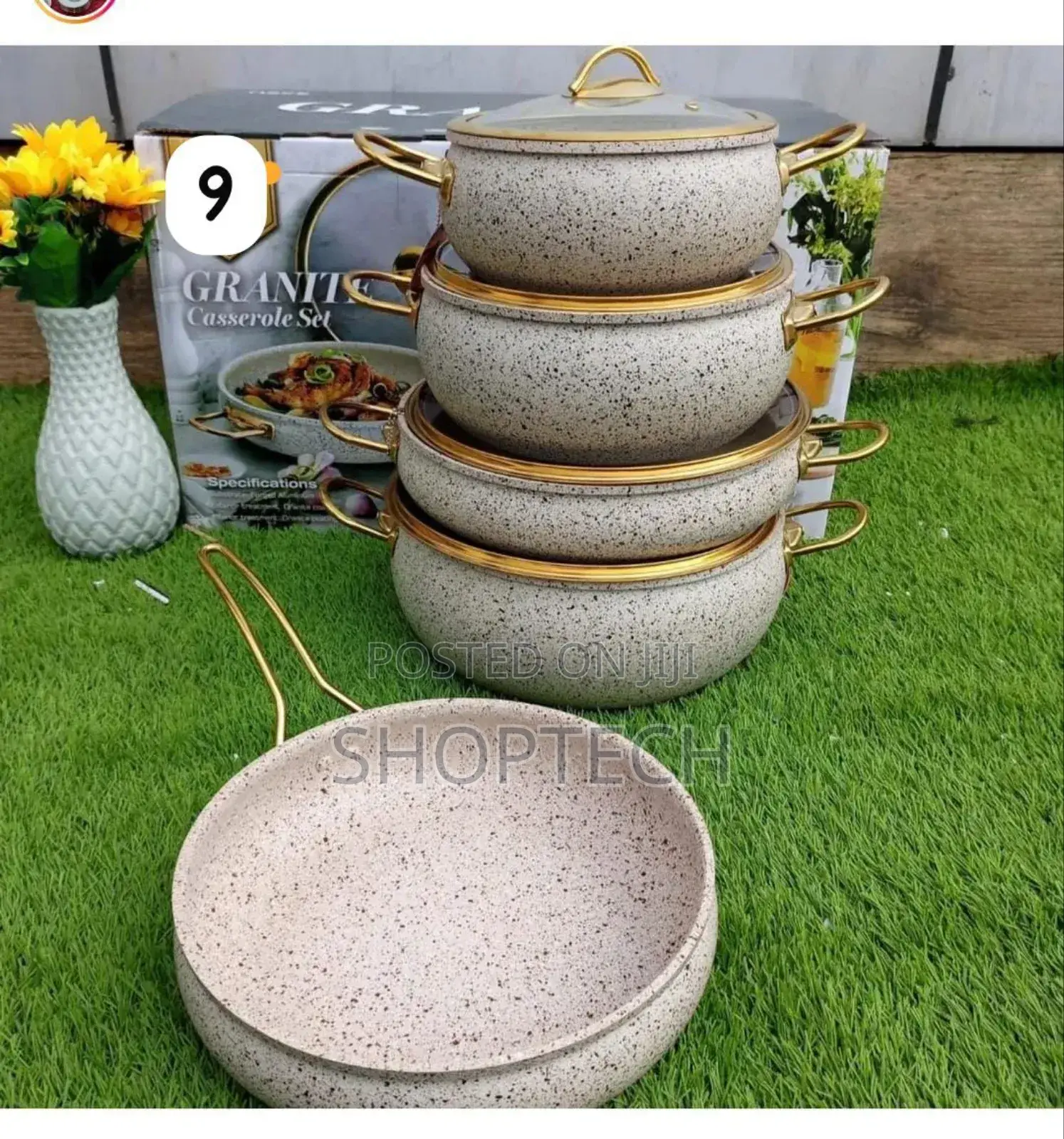 Brown 9pcs Granite Cookware