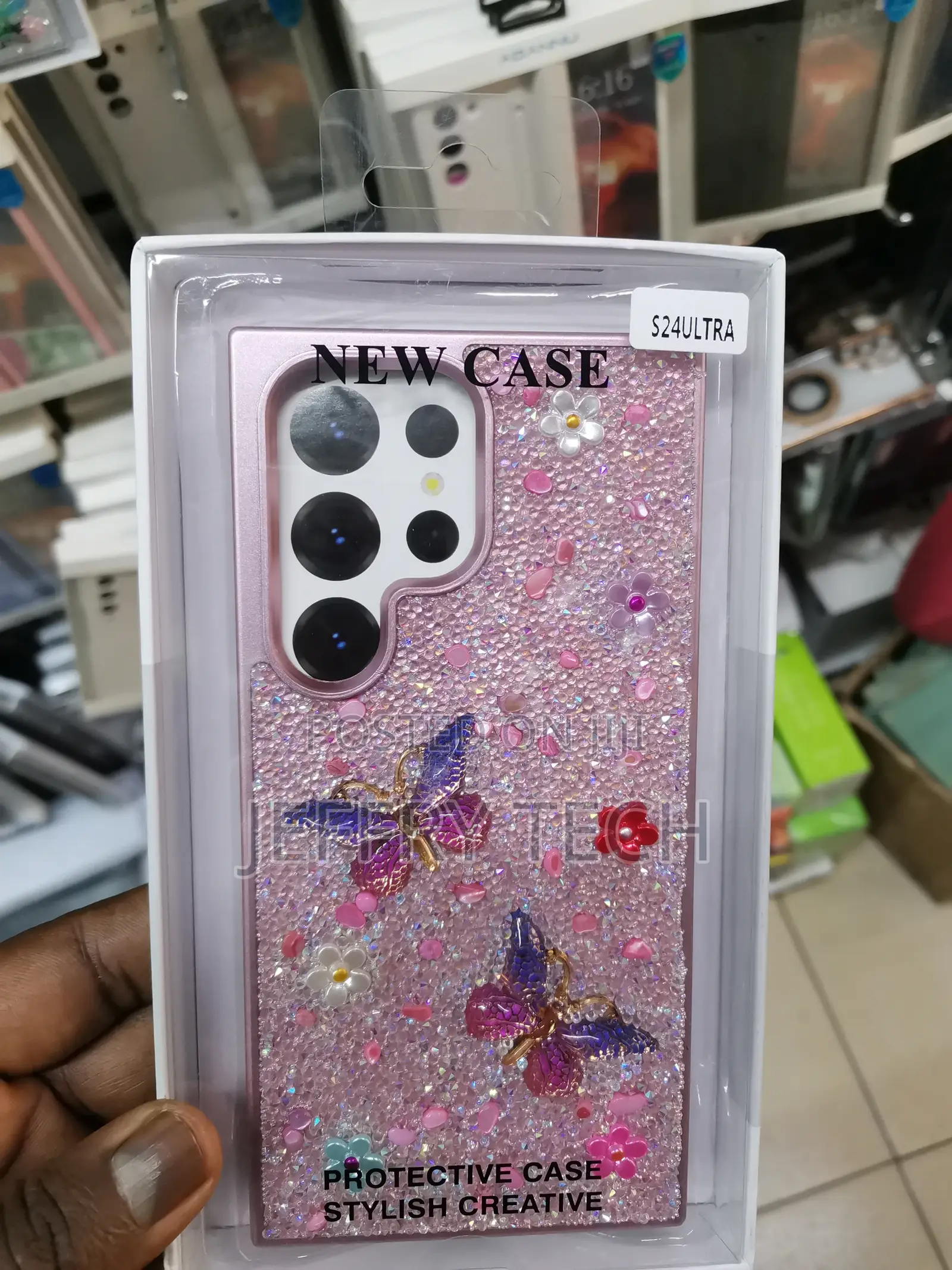 Samsung Galaxy S24 Ultra Glitter Butterfly Phone Case-Pink