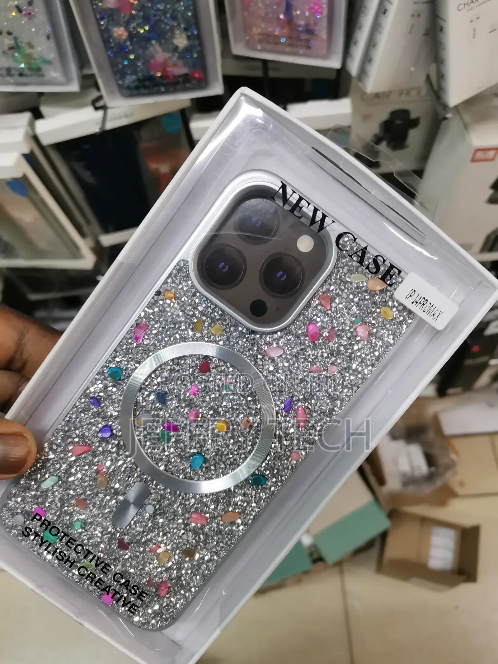 Rose Glitter Flower Case for iPhone 14 Pro Max-Silver