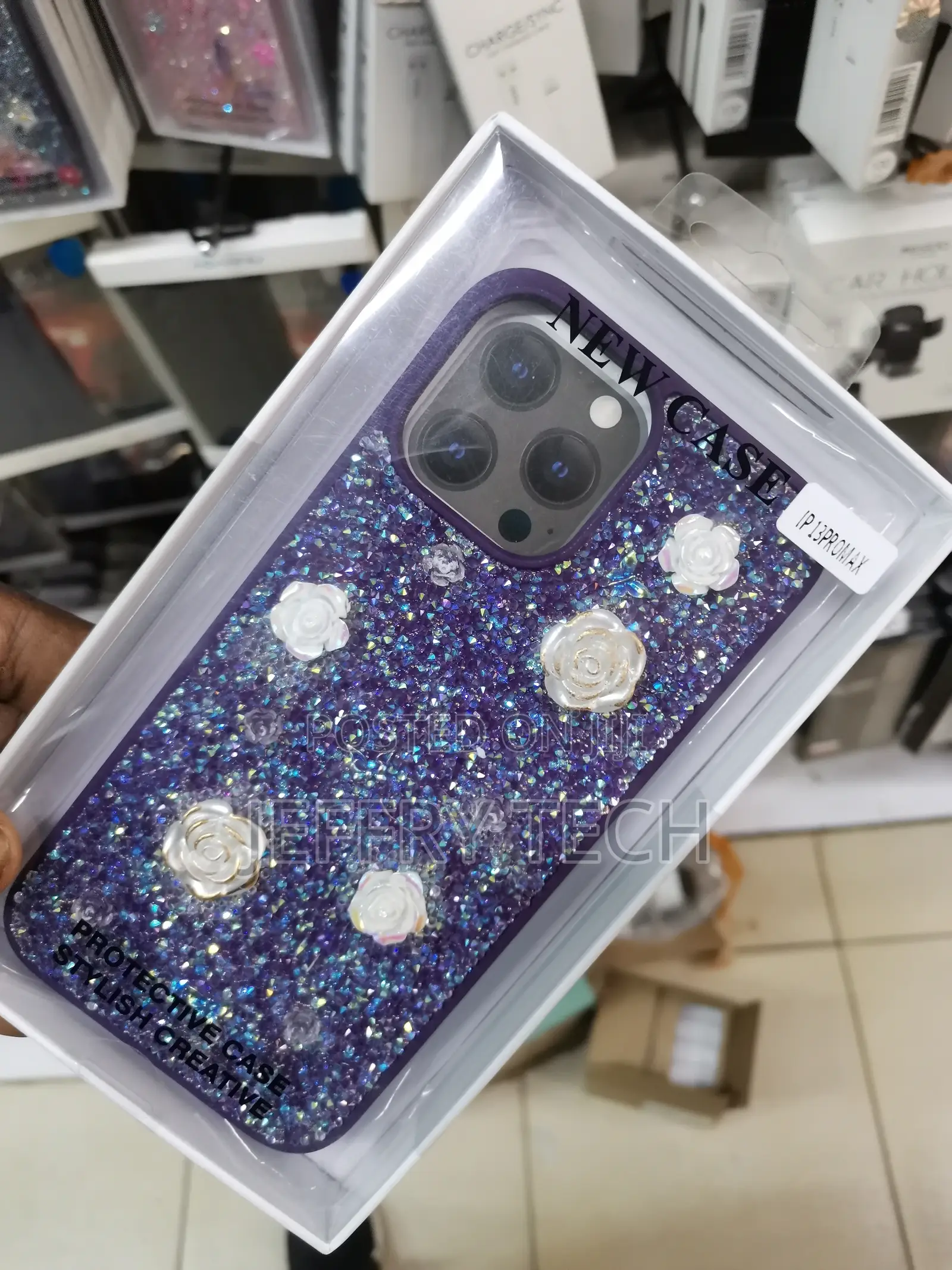 Rose Glitter Flower Luxury Case for iPhone 13 Pro Max-Purple