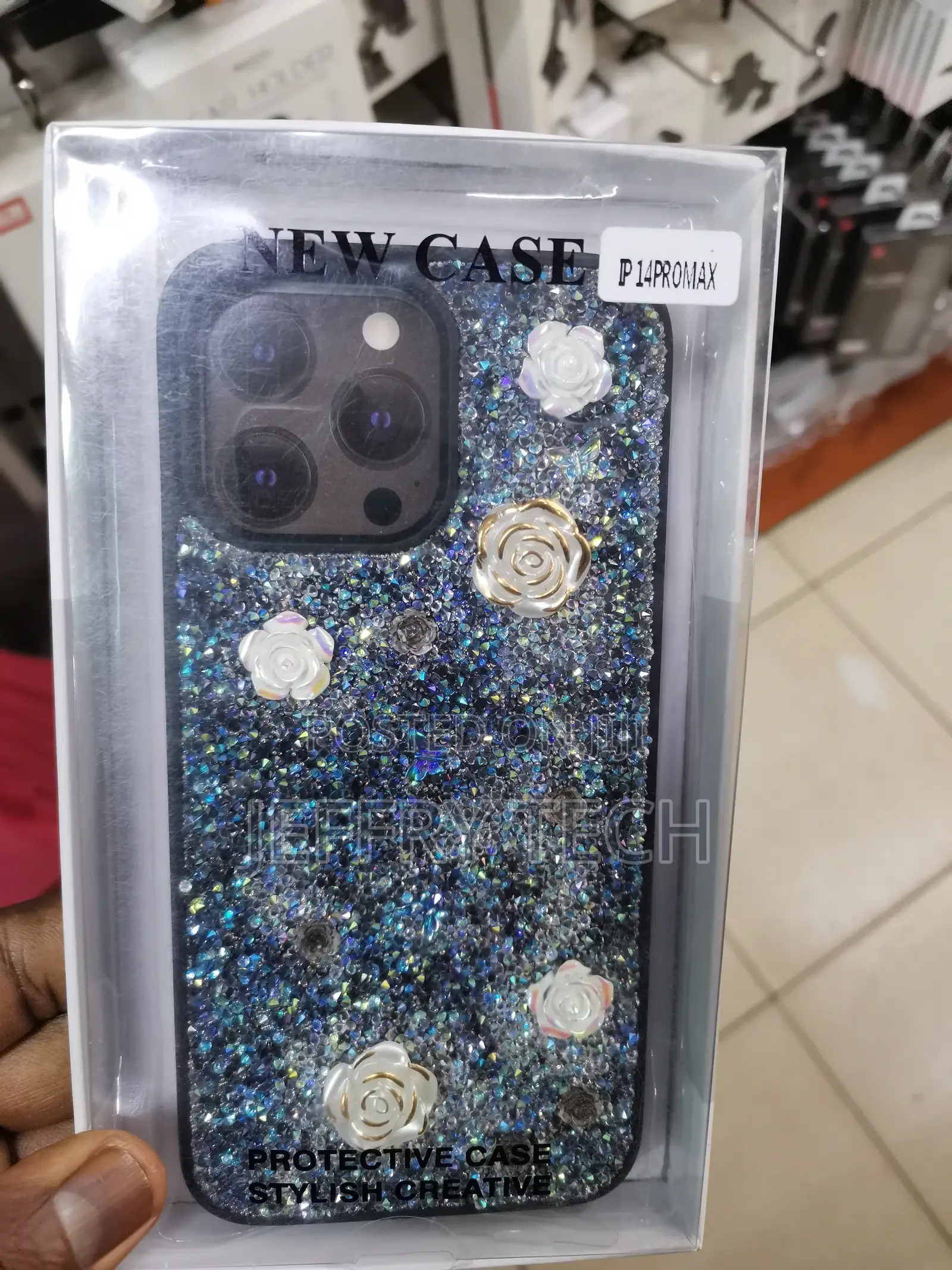 Rose Glitter Flower Luxury Case for iPhone 14 Pro Max-Black