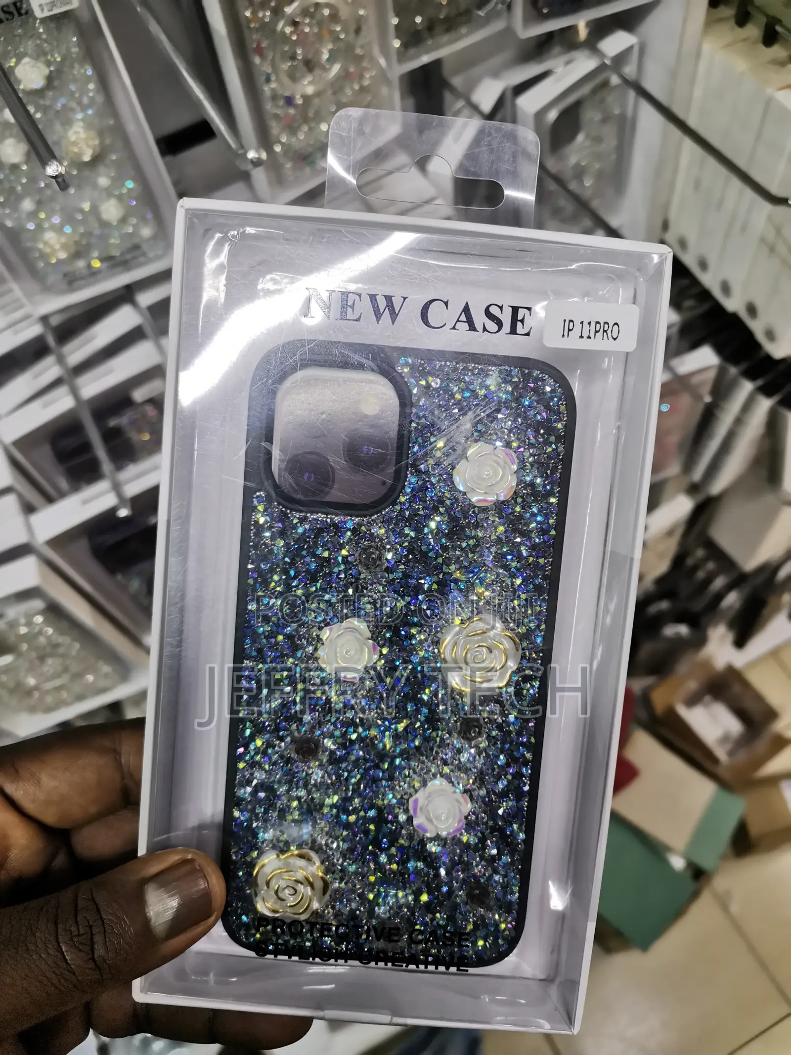 Rose Glitter Flower PC (Hard) Case - iPhone 11 Pro-Black