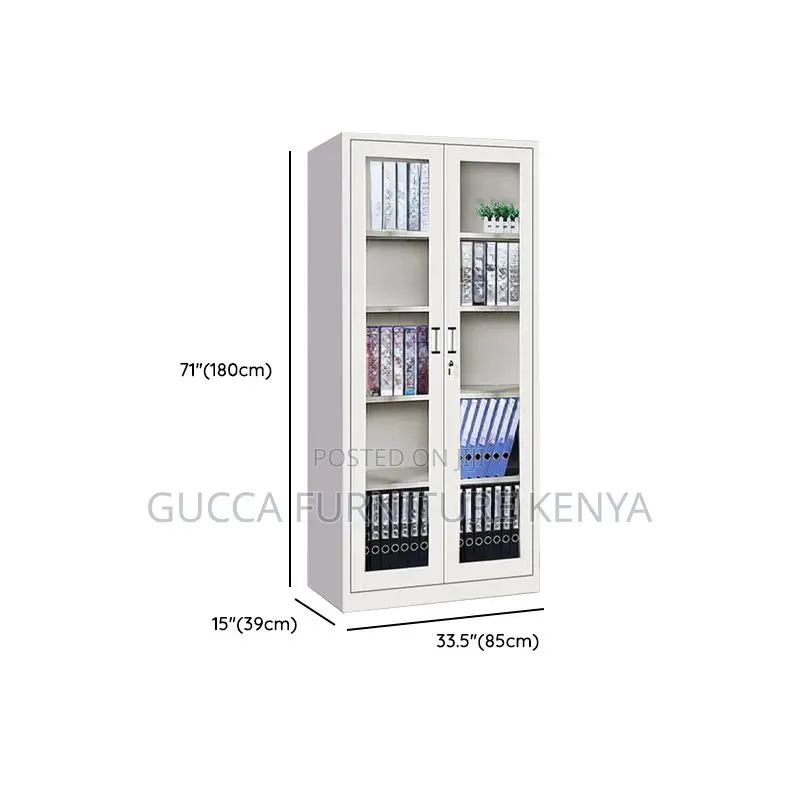 Cabinets:2-Full Glass Door Casual Steel Storage Cabinet