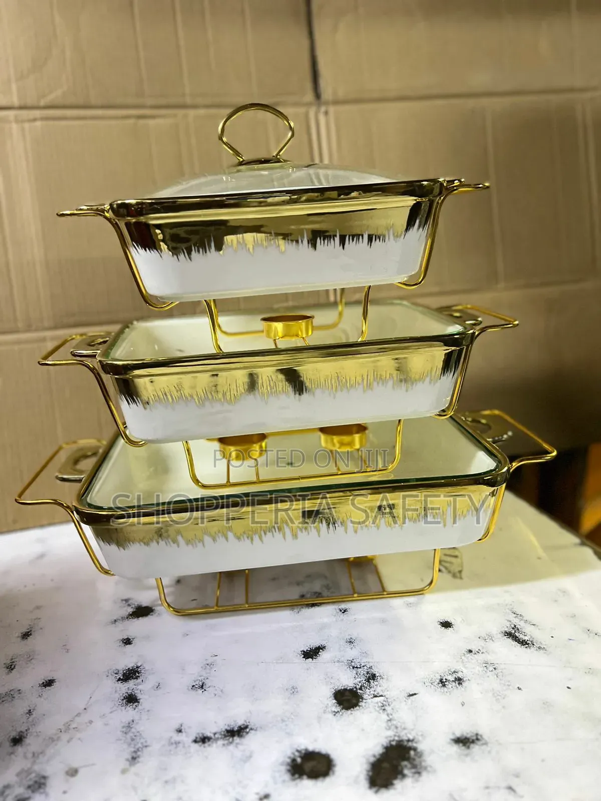 Gold Ceramic Chaffing Dishes- 3pcs