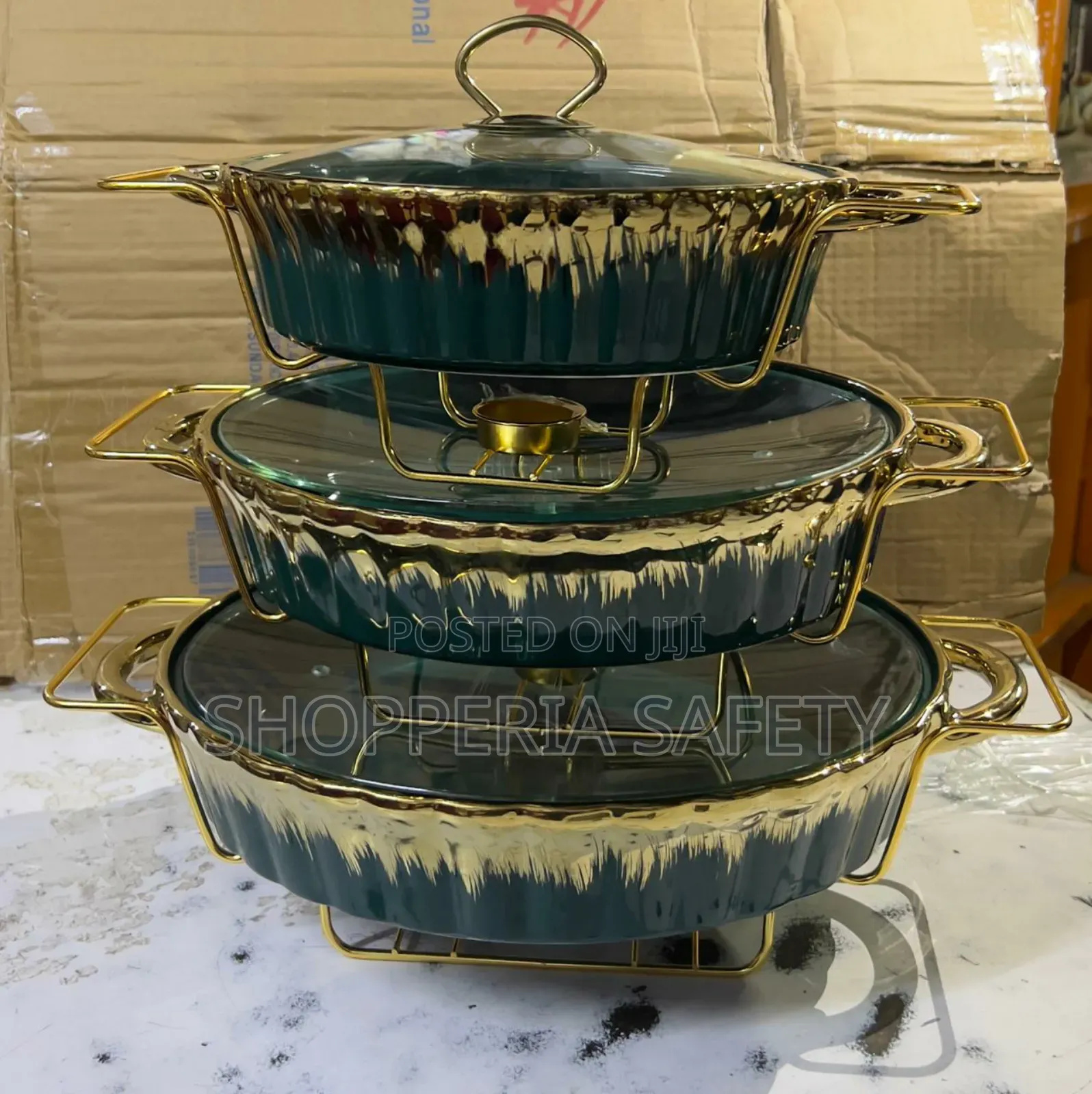 Dark Green Ceramic Chaffing Dishes