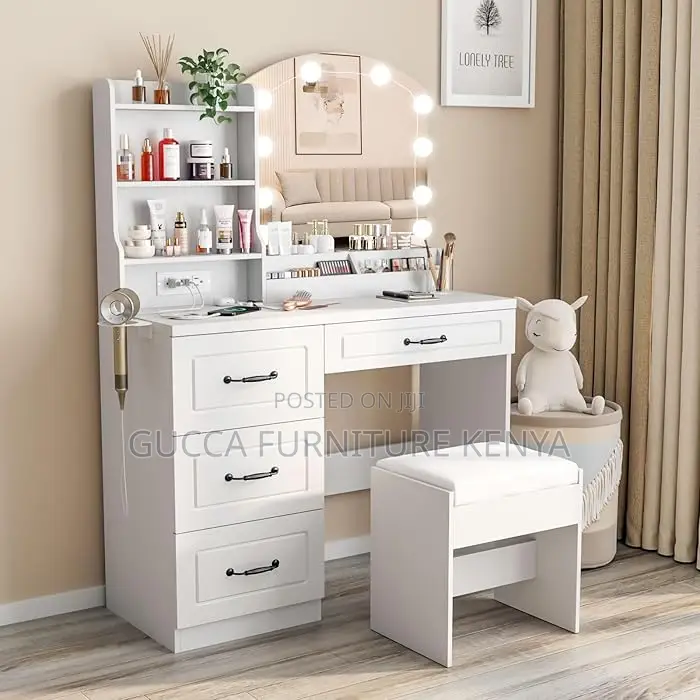 Dressers: Modern Makeup Vanity Desk With Light and Stool