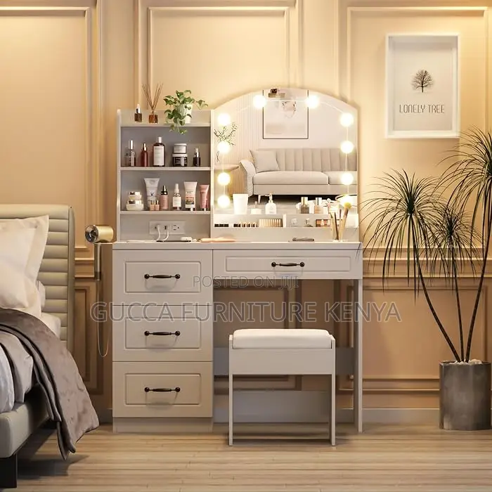 Dressers: Modern Makeup Vanity Desk With Light and Stool
