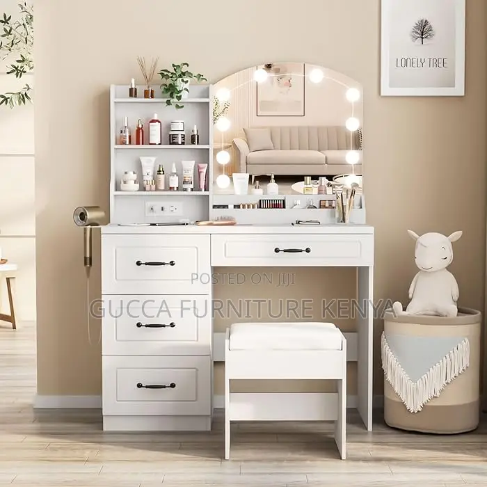 Dressers: Modern Makeup Vanity Desk With Light and Stool