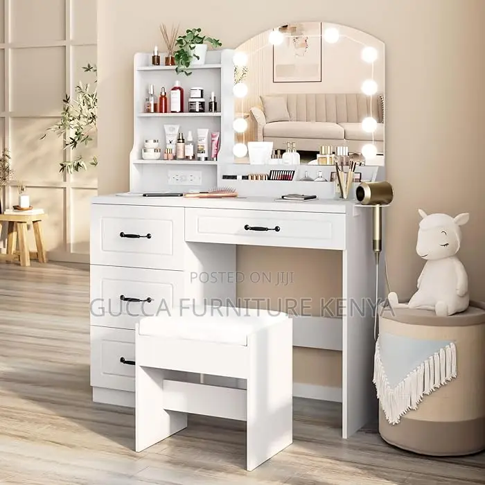 Dressers: Modern Makeup Vanity Desk With Light and Stool