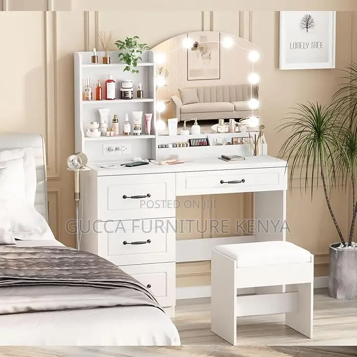 Dressers: Modern Makeup Vanity Desk With Light and Stool