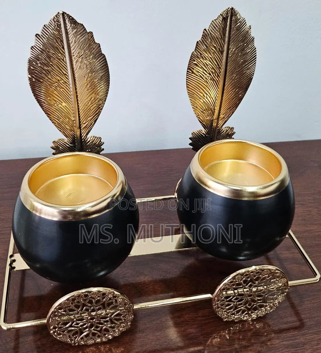 *2in1 Ceramic Candle Holder in Gold Leaf Stand