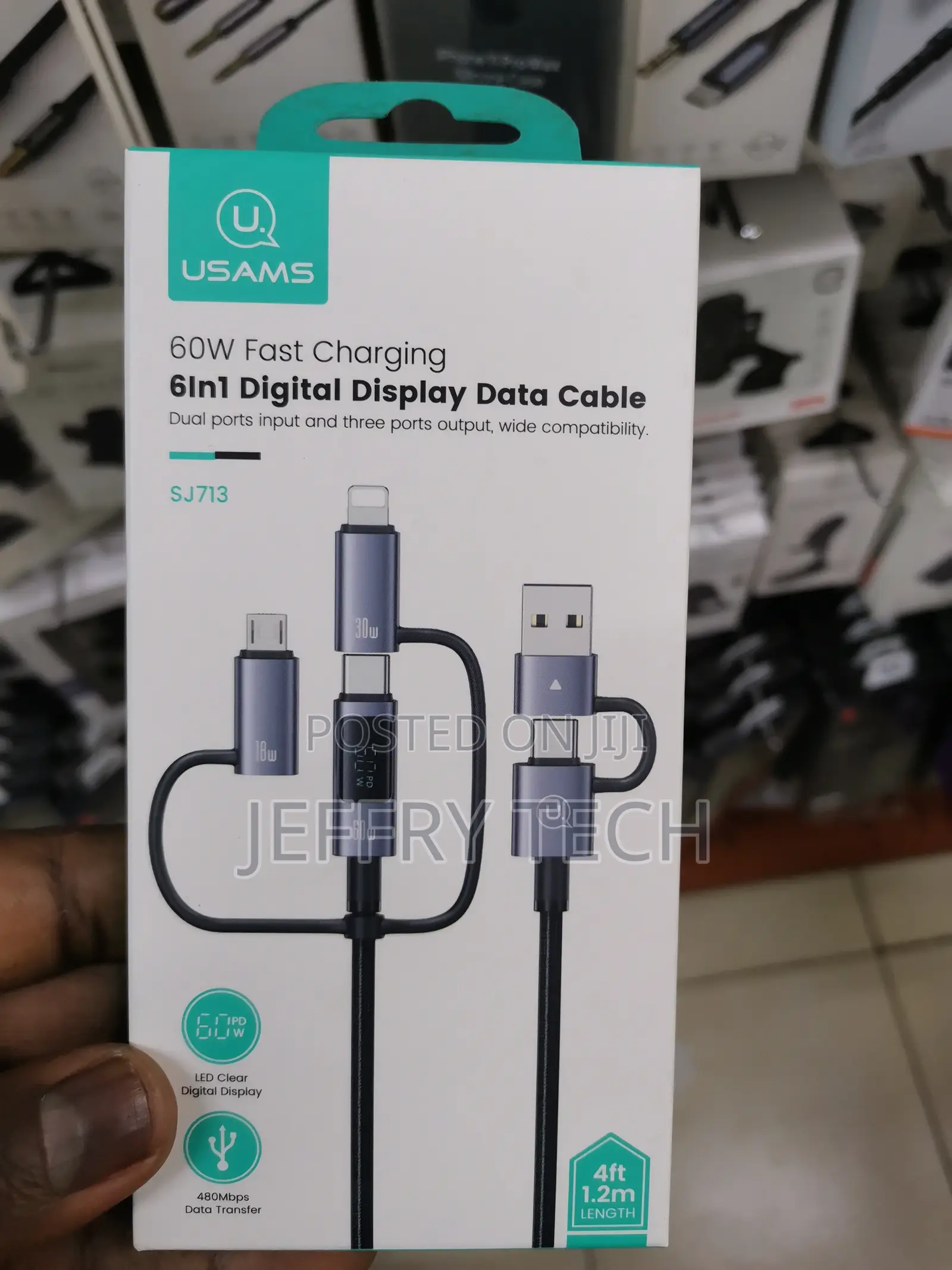 USB C Multi Charging Cable, USAMS 4FT 5-in-1 5A Fast Sync Ch