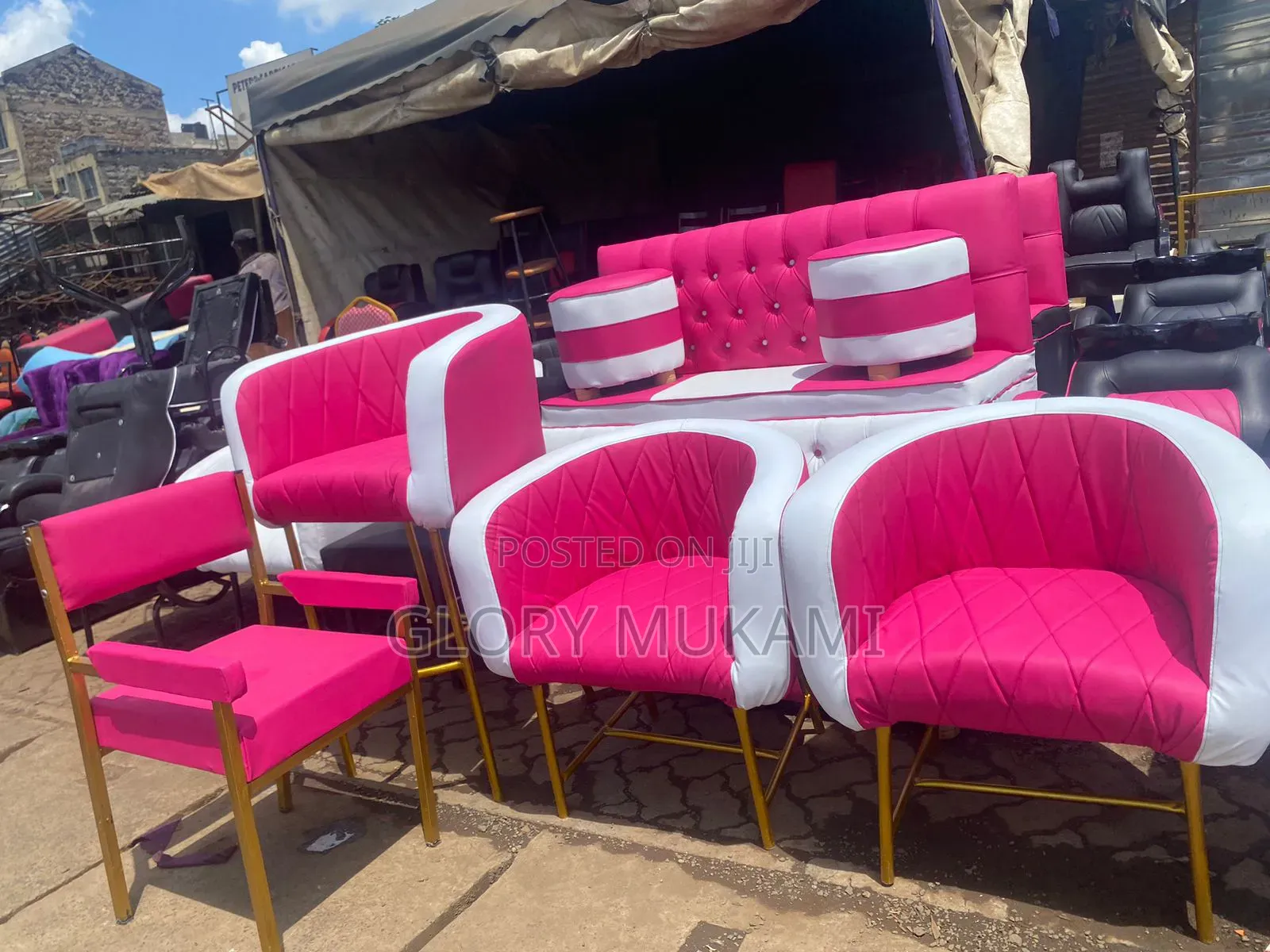 Pink White Pedicure Chairs and Manicure Chairs Set