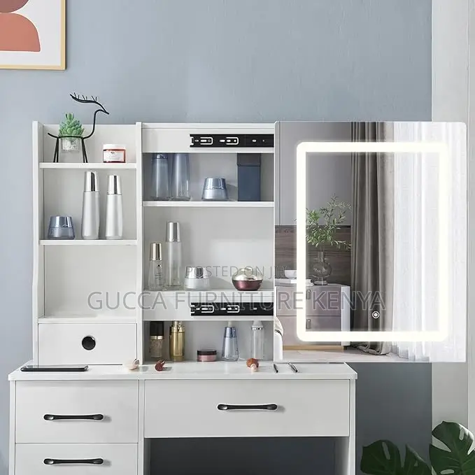 Dressers: Bedroom Vanity Table With Sliding Lighted Mirror