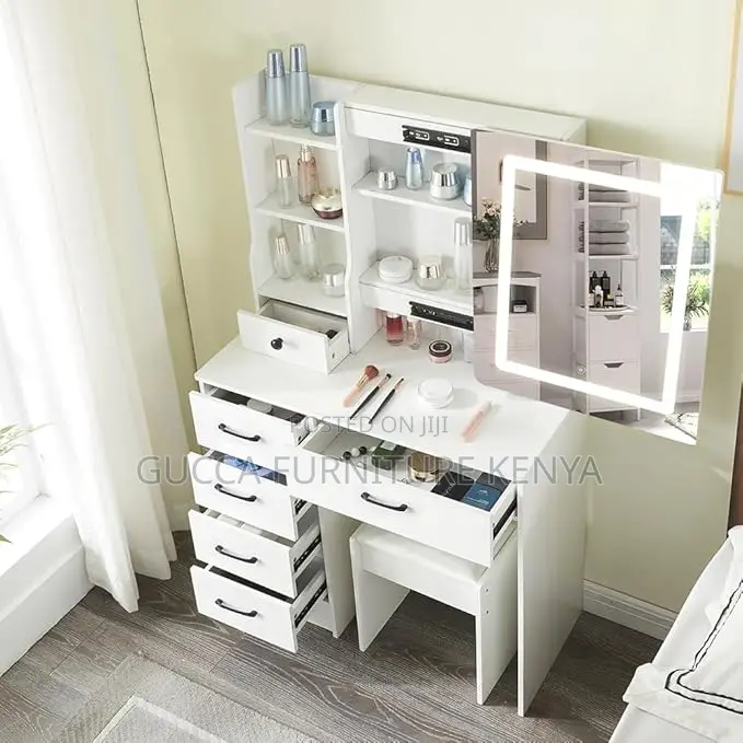 Dressers: Bedroom Vanity Table With Sliding Lighted Mirror