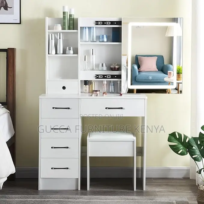 Dressers: Bedroom Vanity Table With Sliding Lighted Mirror
