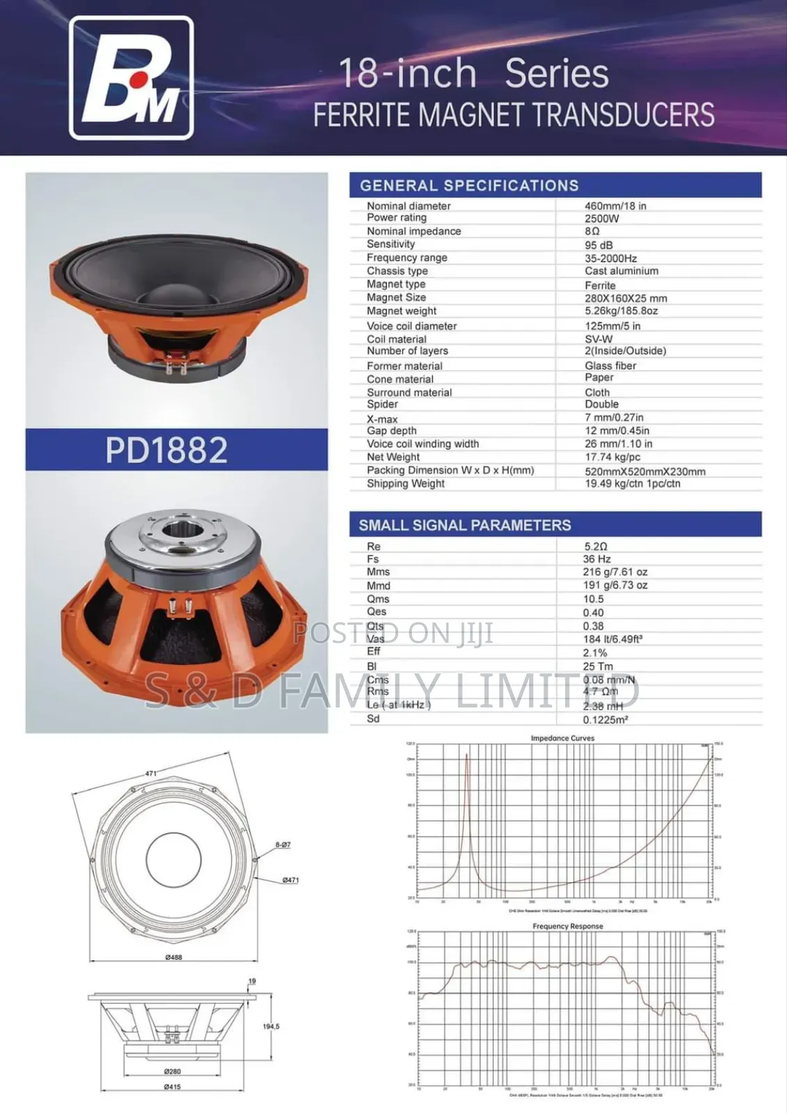 NR PD1882 Bass Speaker