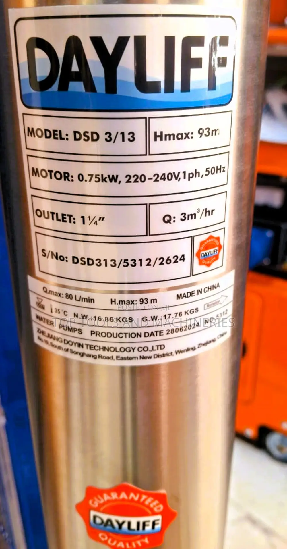 Dayliff DSD 3/13 93m Submersible Water Pump