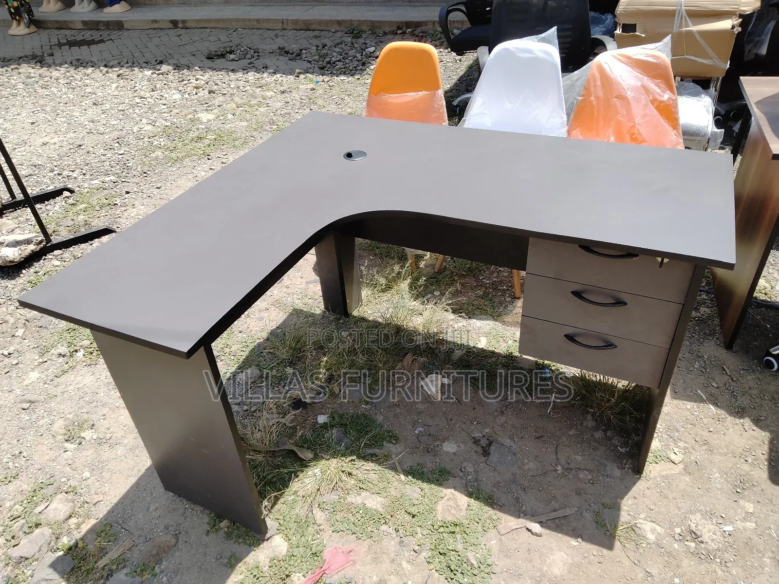 Grey Curved Office Desk